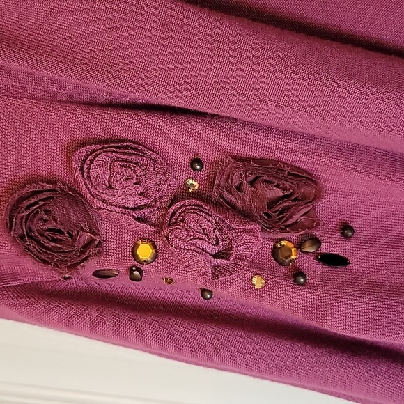 Ruby Rd. Open Front Cardigan Large Flowers Purple - Picture 3 of 5